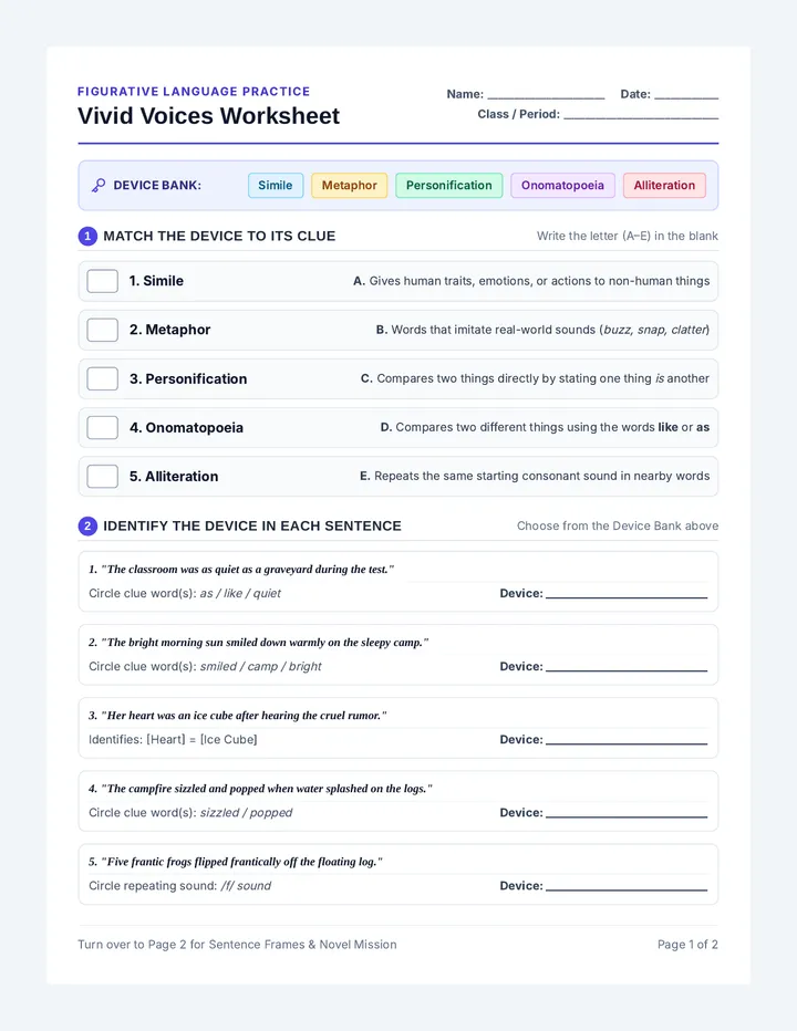 Vivid Voices Worksheet
