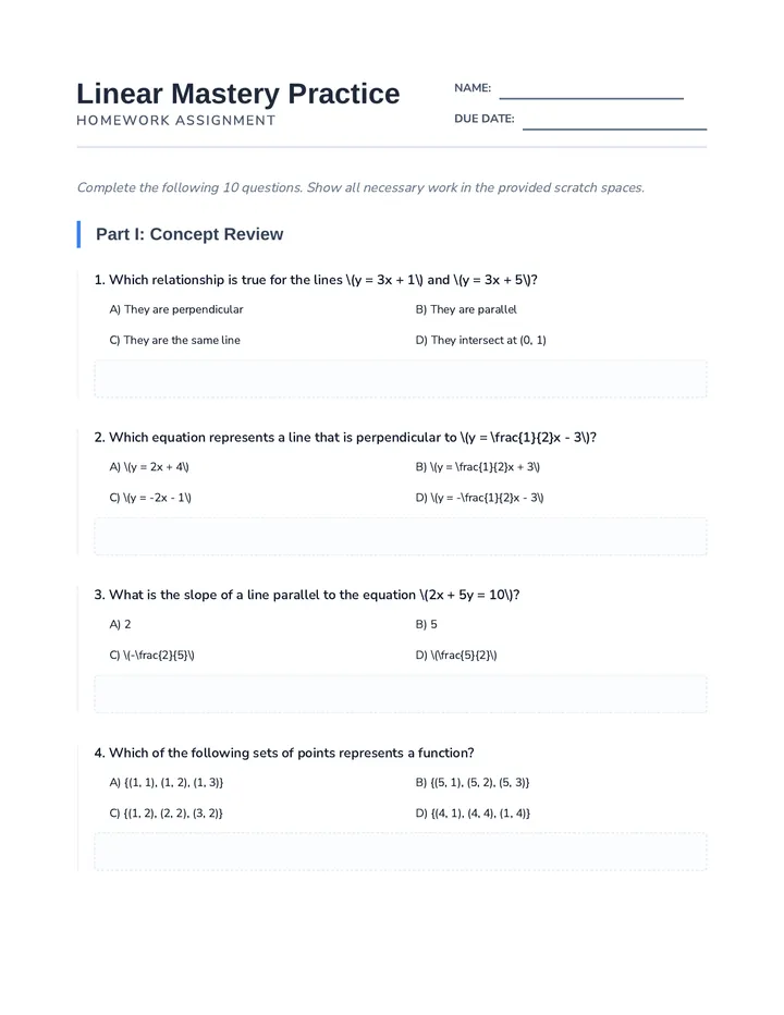 Linear Mastery Homework Packet