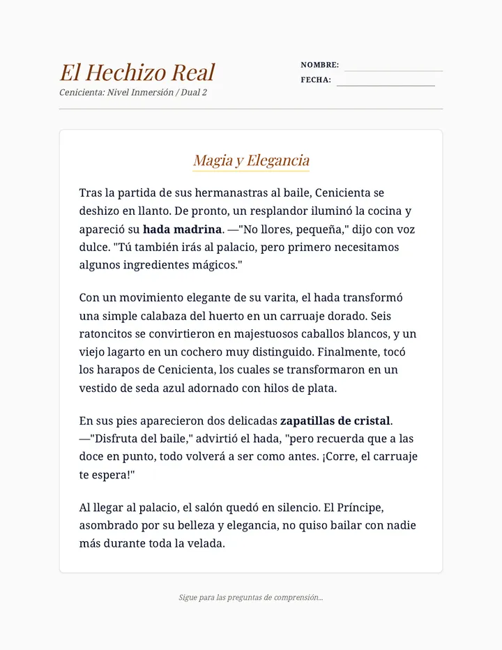Cenicienta Immersion Worksheet 2