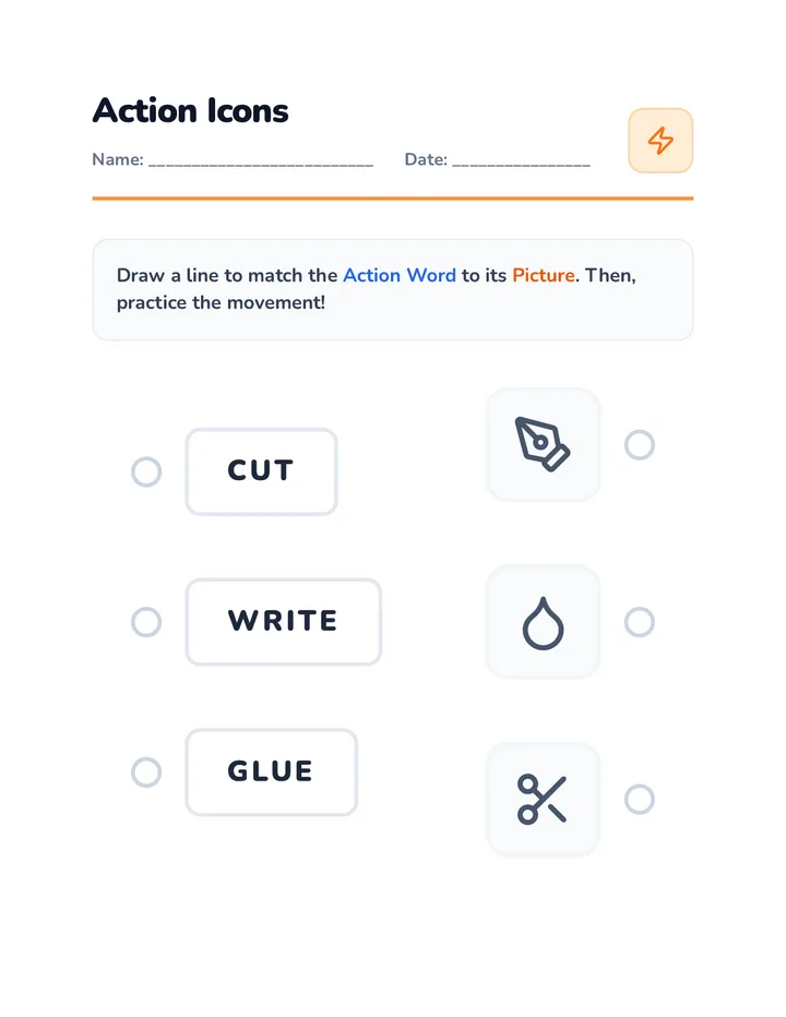 Action Icons Worksheet