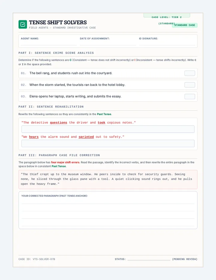 Tense Shift Solvers Worksheet
