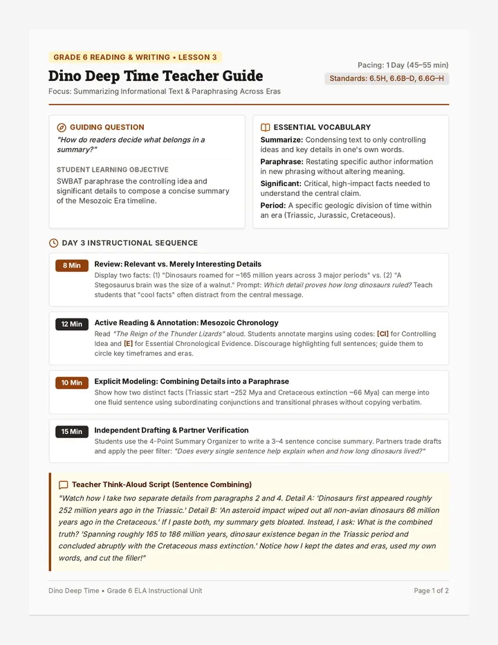 Dino Deep Time Teacher Guide