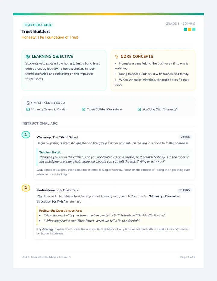 Truth and Trust Lesson Plan