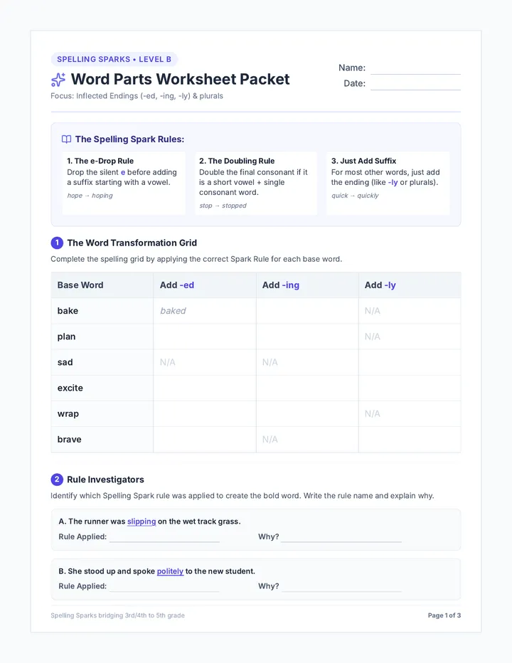 Word Parts Worksheet Packet