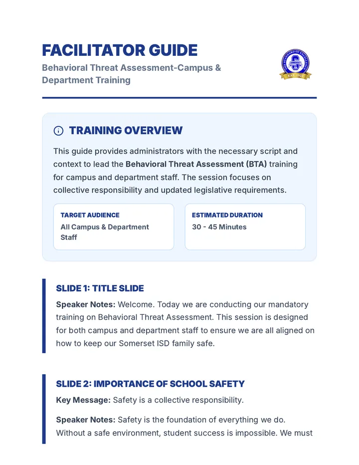 Facilitator Guide Document Updated Training