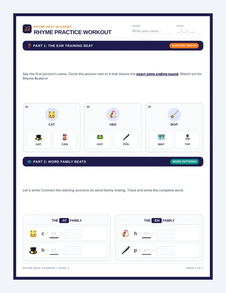 Rhyme Academy Practice Worksheet