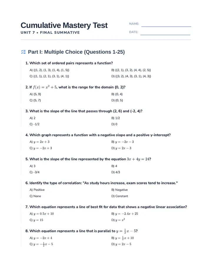 Linear Mastery Cumulative Test