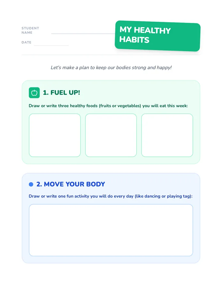 My Healthy Habits Worksheet