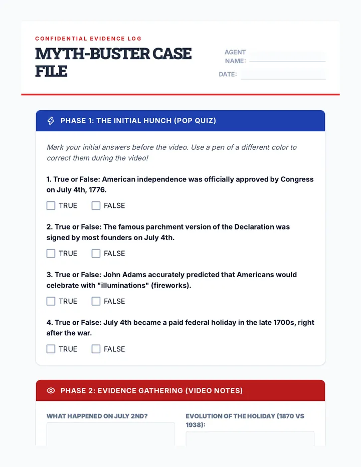 History Myth-Buster Worksheet