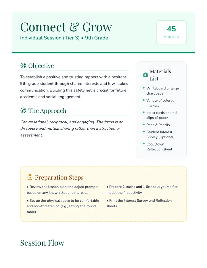 Connect and Grow Lesson Plan