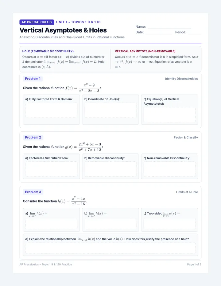 Rational Discontinuities Worksheet