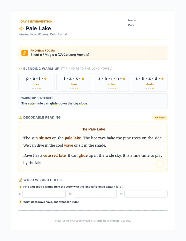 Pale Lake Worksheet