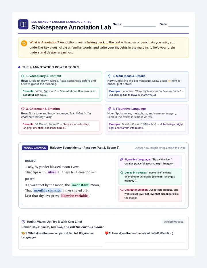 Shakespeare Annotation Lab Worksheet