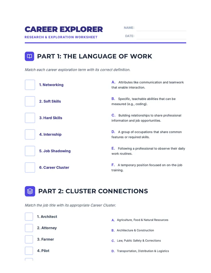 Career Explorer Worksheet