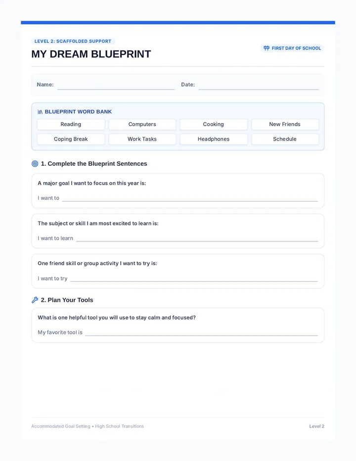 Dream Blueprint Level 2 Worksheet
