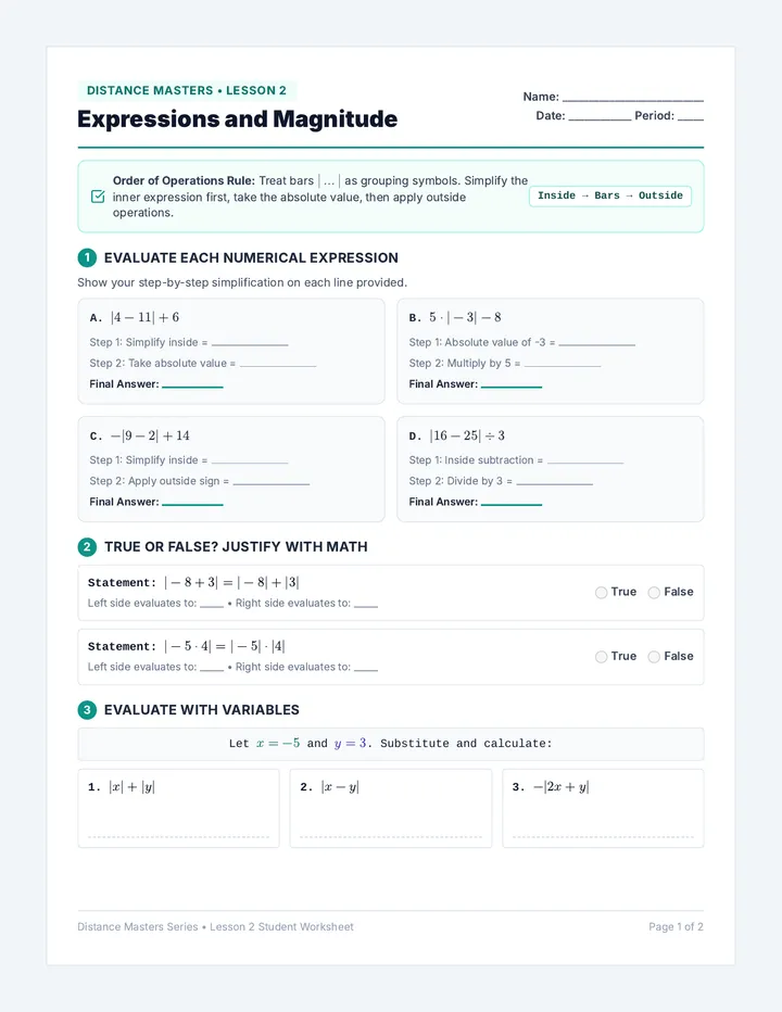 Magnitude Matchup Student Worksheet