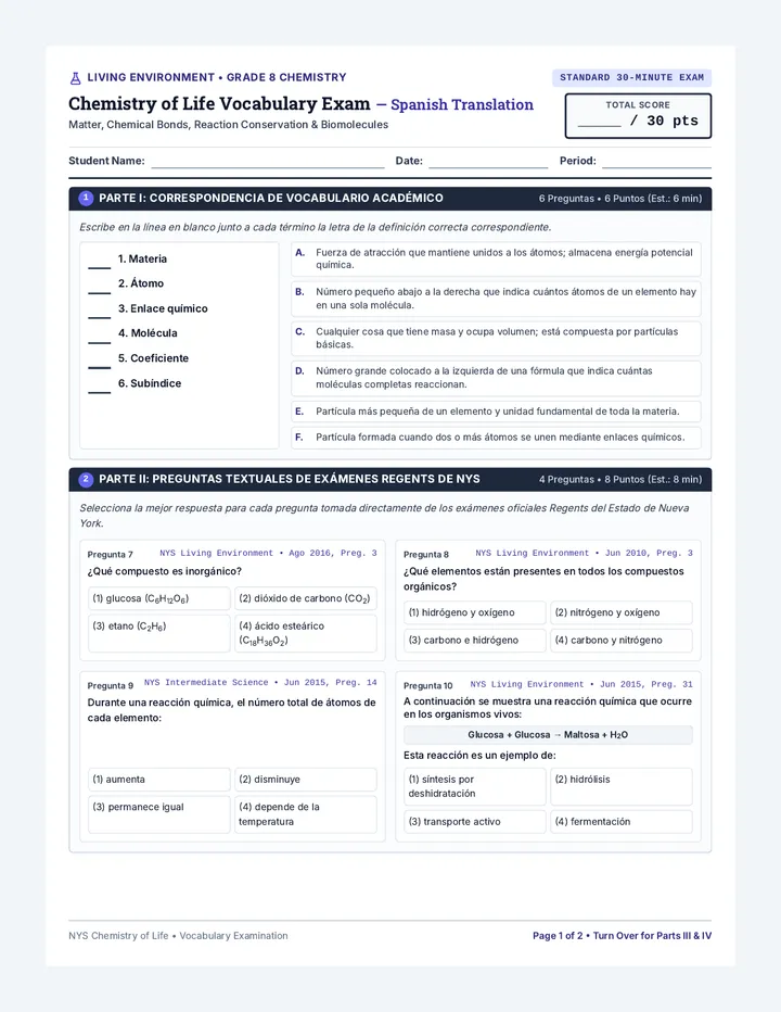 Quimica de la Vida Examen