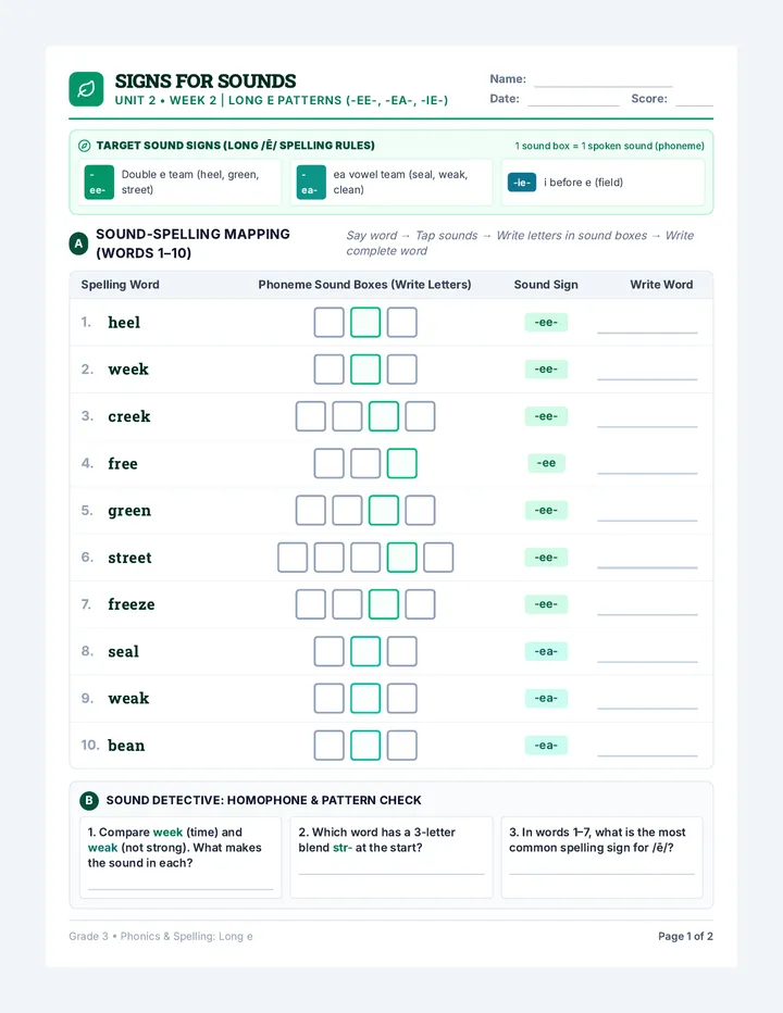 Green Street Sounds Worksheet