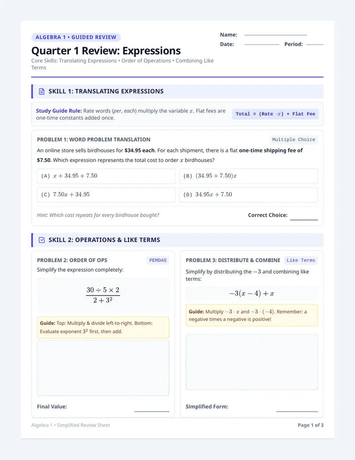 Algebra Quick Review Sheet