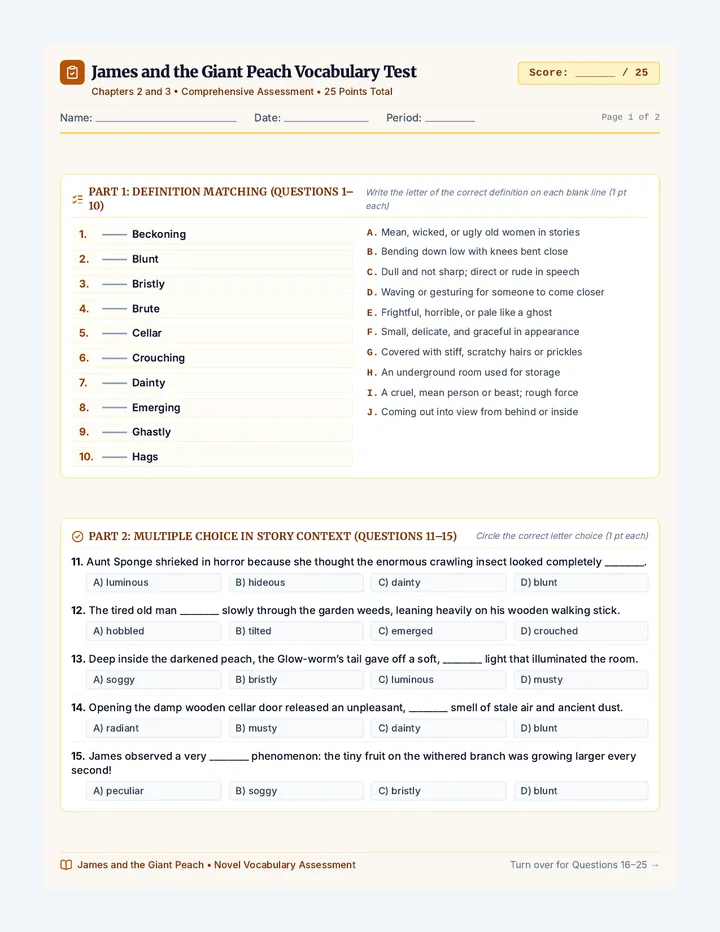 Giant Peach Vocabulary Test
