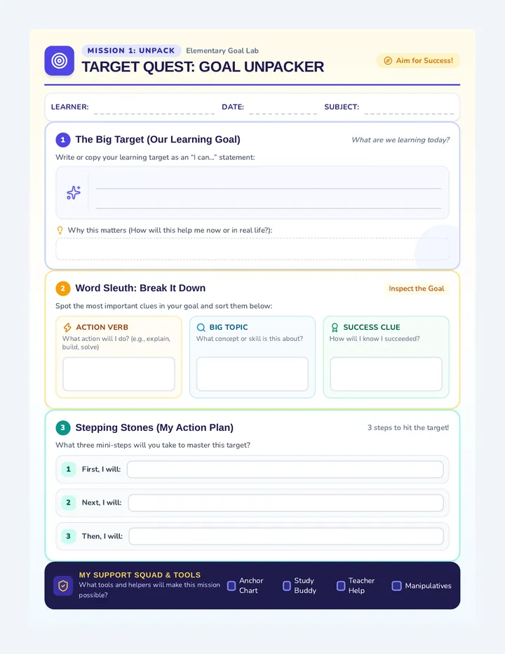 Target Quest Goal Worksheet