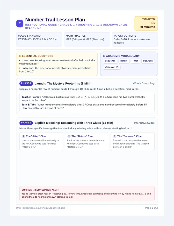 Number Trail Lesson Plan