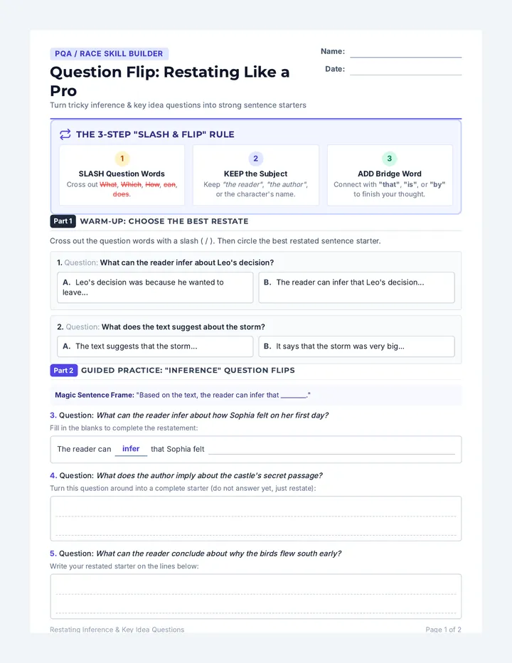 Question Flip Student Worksheet