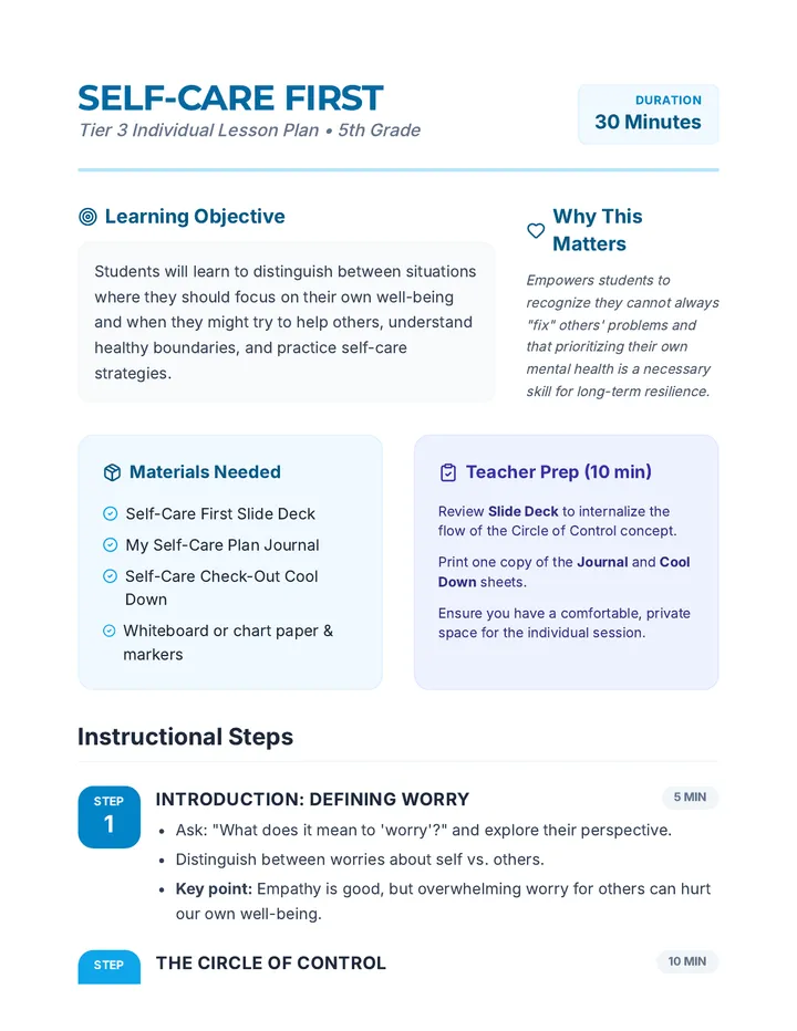 Self Care First Lesson Plan