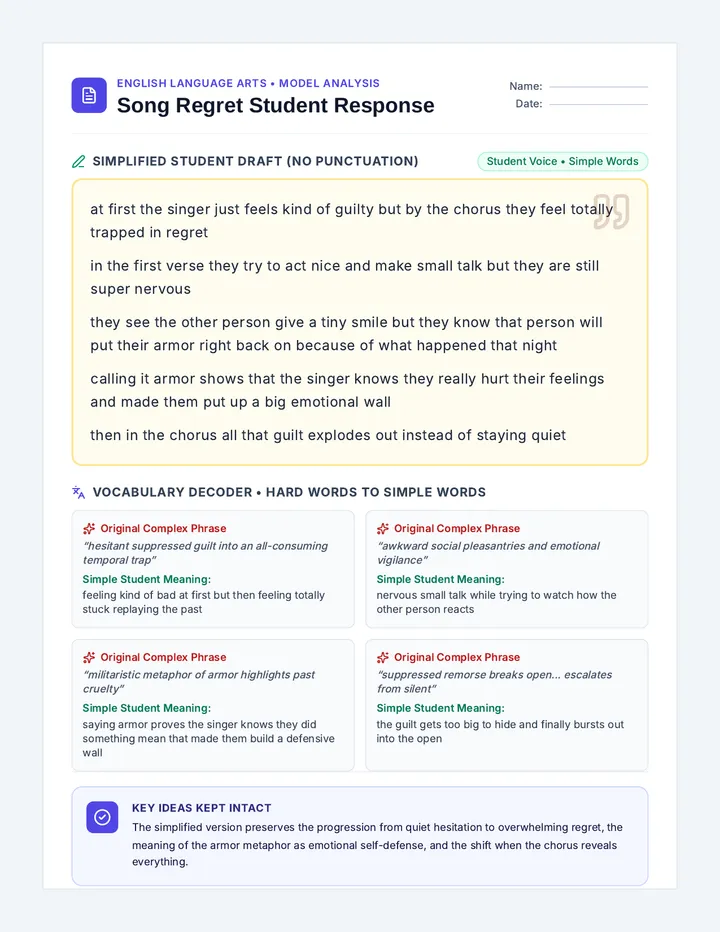 Song Regret Student Response