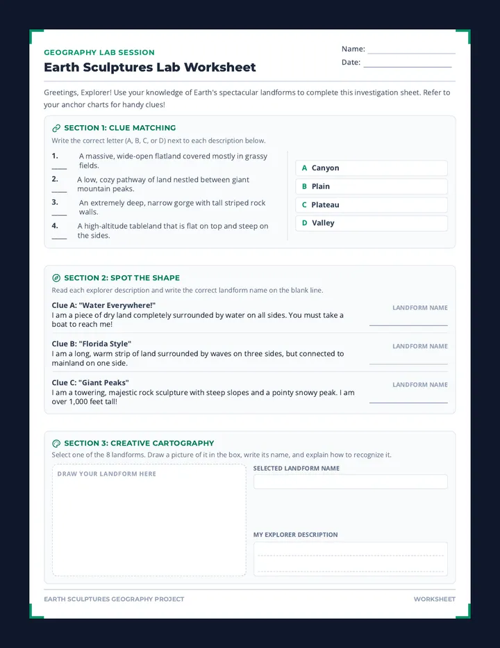 Earth Sculptures Lab Worksheet