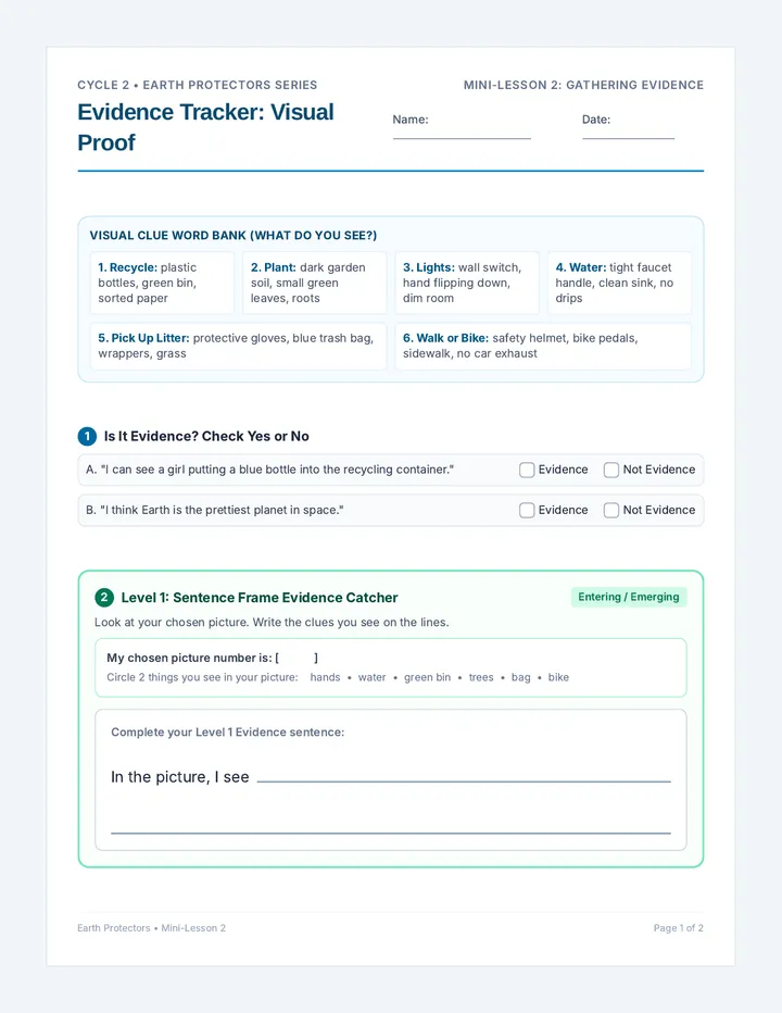 Evidence Tracker Worksheet
