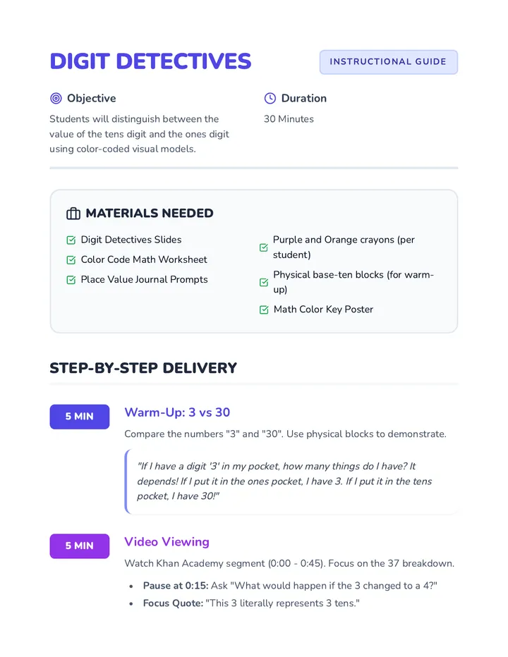 Digit Detectives Teacher Guide