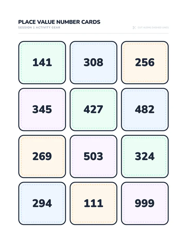 Place Value Number Cards Printable