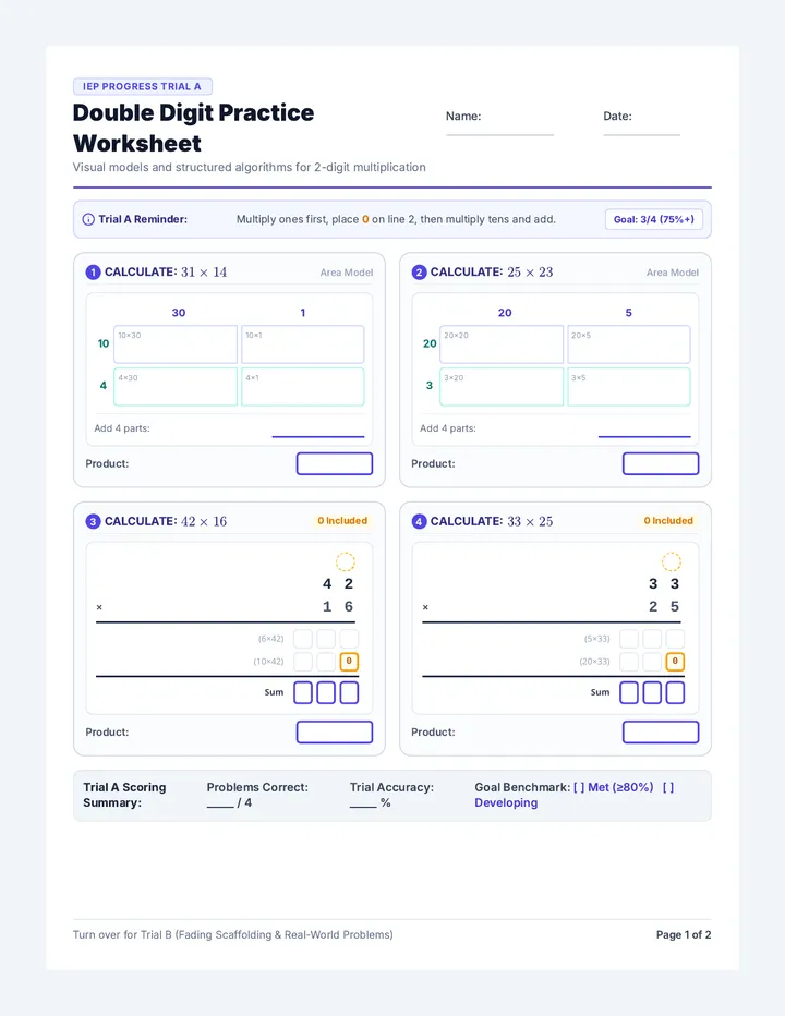 Double Digit Practice Worksheet