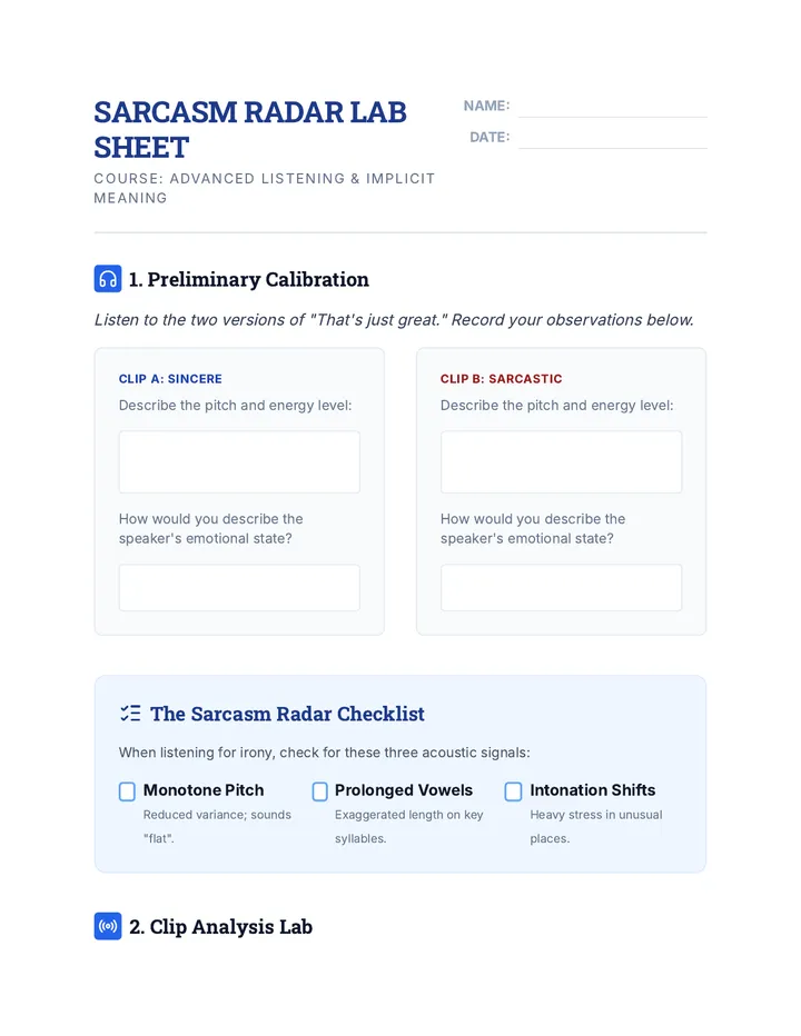 Sarcasm Radar Worksheet