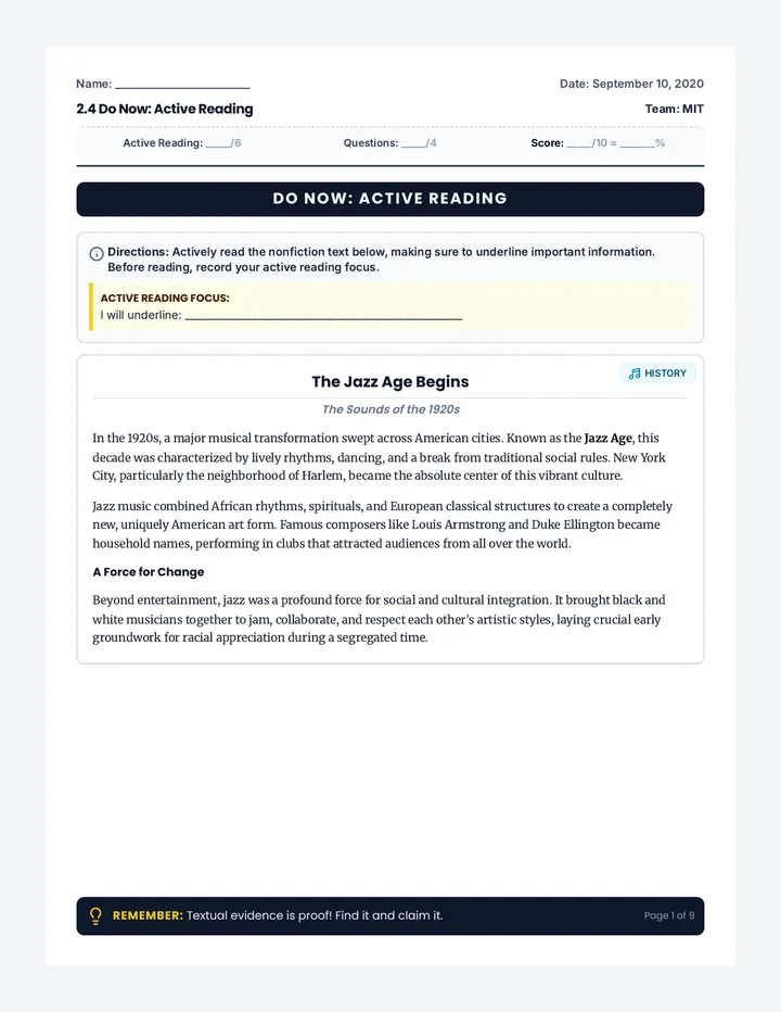 Textual Evidence Mastery Packet