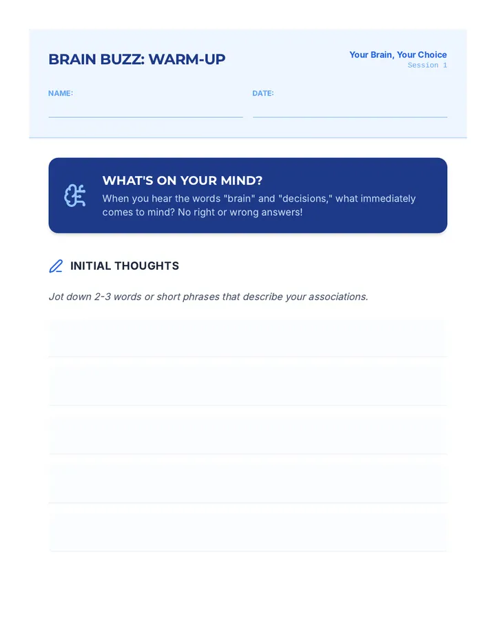 Brain Buzz Warm-Up Worksheet
