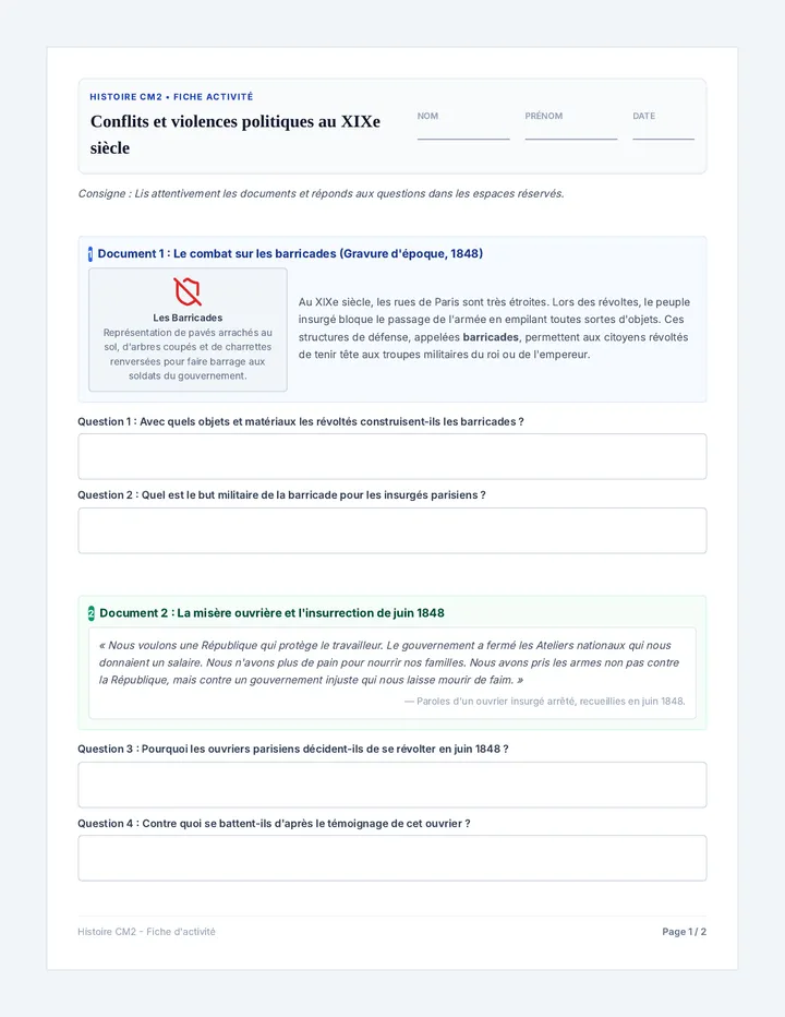 Conflits Republique Fiche Activite