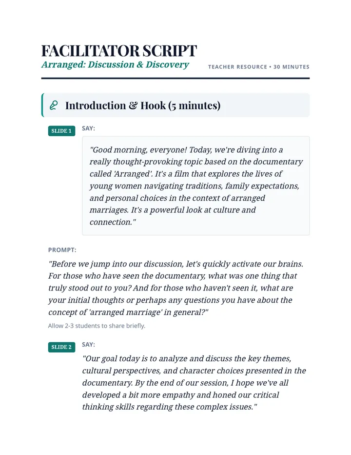 Arranged Discussion Script