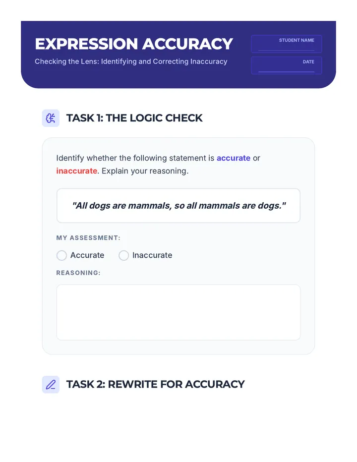 Accuracy Worksheet Activity