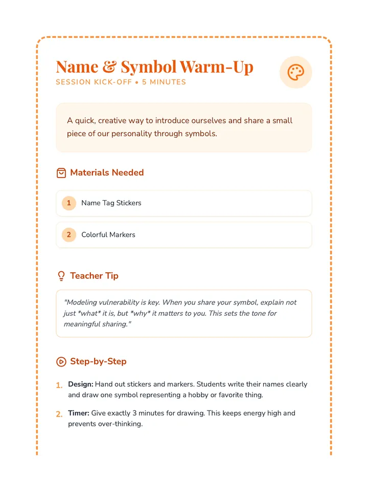 Name Symbol Warm Up