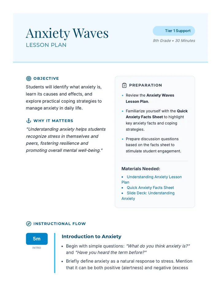 Anxiety Waves Lesson Plan