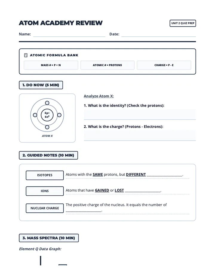 Atom Academy Student Handout Worksheet
