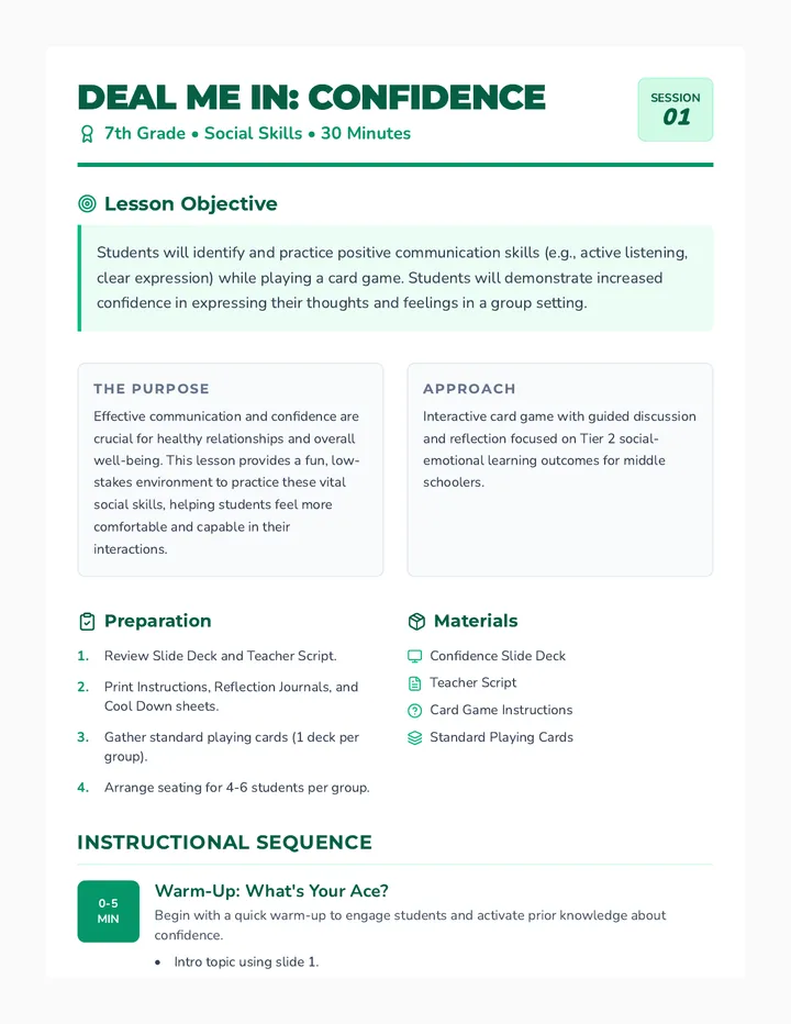 Confidence Lesson Plan