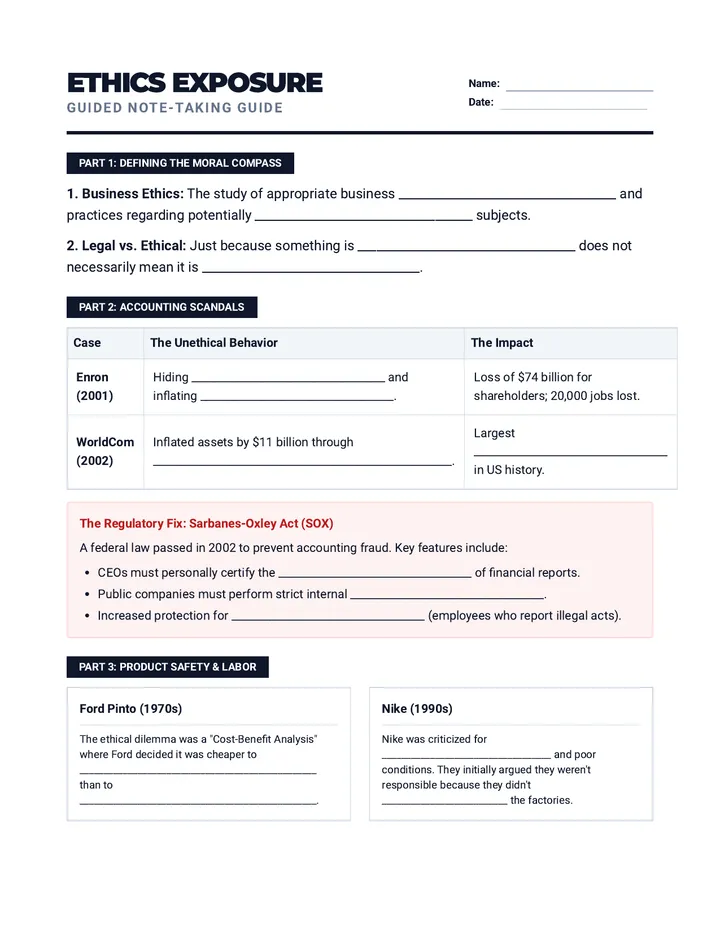 Ethics Exposure Guided Notes
