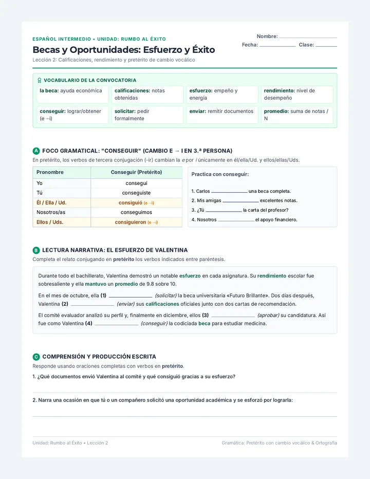 Becas y Oportunidades Worksheet