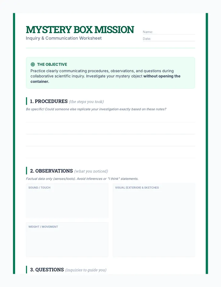 Mystery Mission Worksheet