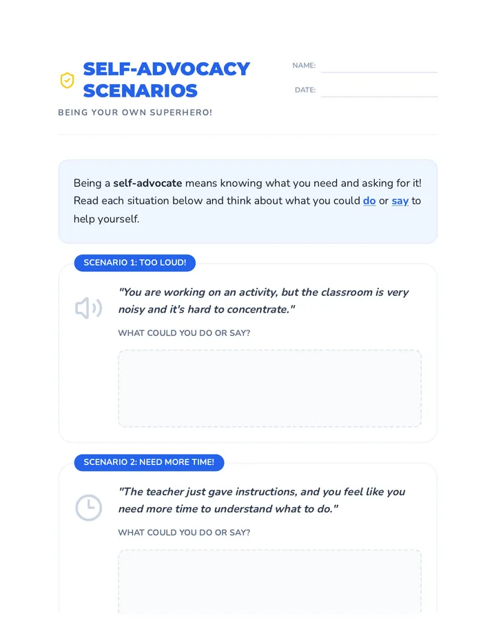 Self Advocacy Scenarios Activity