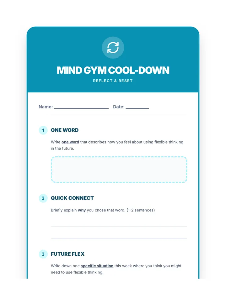 Flexible Thinking Cool Down Exit Ticket