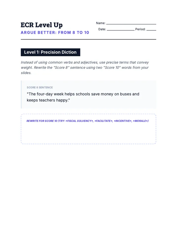 ECR Level Up Worksheet